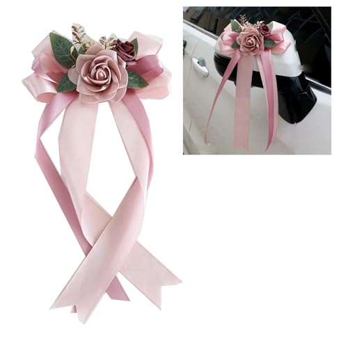 4 Stück Autoschleifen Seidenblume Hochzeit Autoschmuck Simulation Rose Schleife Auto Türgriff Rückspiegel Hochzeit Stuhl Dekoration Blume Bow mit Saugnäpfe Bänder für Hochzeitsauto PartyRosa675250031 von ThaiRoot