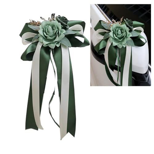 4 Stück Autoschleifen Seidenblume Hochzeit Autoschmuck Simulation Rose Schleife Auto Türgriff Rückspiegel Hochzeit Stuhl Dekoration Blume Bow mit Saugnäpfe Bänder für Hochzeitsauto PartyGrün675250031 von ThaiRoot