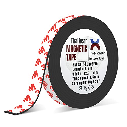 Magnetband, flexibles Magnetband, Rolle (1,27 cm breit x 5,5 m lang) mit starker 3M-Kleberückseite, perfekt für Heimwerker, Kunstprojekte von Thaibear