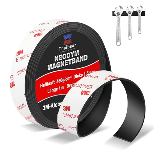 Neodym Magnetband selbstklebend stark, Extra Stark Magnetklebeband mit starkem 3M-Kleber (30 mm x 1 m lang)- magnetstreifen selbstklebend stark Perfekt für DIY, Kunstprojekte, Whiteboards von Thaibear