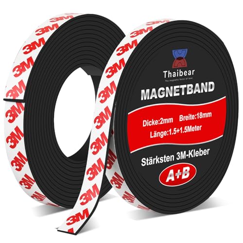 Thaibear Magnetband selbstklebend A+ B, Magnetband für Fliegengitter (1.5+1.5 Meter) | Magnetstreifen mit extra starkem 3M-VHB Kleber I Magnetklebeband selbstklebend mit gegenseitiger Anziehung von Thaibear