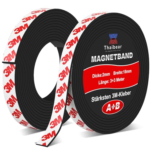 Thaibear Magnetband selbstklebend A+ B, Magnetband für Fliegengitter (3+3 Meter) | Magnetstreifen selbstklebend mit extra starkem 3M-VHB Kleber I Magnetklebeband mit gegenseitiger Anziehung von Thaibear