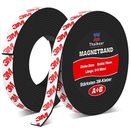 Thaibear Magnetband selbstklebend A+ B, Magnetband für Fliegengitter (5+5 Meter) | Magnetstreifen selbstklebend mit extra starkem 3M-VHB Kleber I Magnetklebeband mit gegenseitiger Anziehung von Thaibear