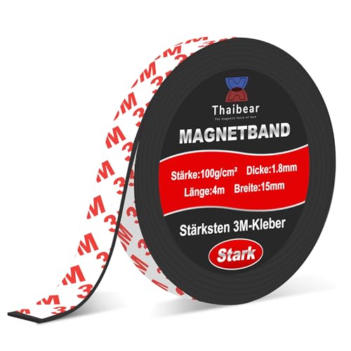 Thaibear Magnetband selbstklebend stark, Magnetklebeband mit starkem 3M-Kleber (15 mm x 4 m lang)- magnetstreifen selbstklebend stark Perfekt für DIY, Kunstprojekte, Whiteboards von Thaibear