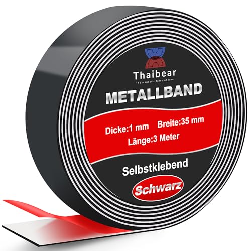 Thaibear Metallband selbstklebend Ideal für Magnete & T-onies®-Figuren & Regale (35 mm x 3m, Schwarz) Magnetleiste selbstklebend & zuschneidbar, Magnetband für Magnete, Ferroband, Eisenband von Thaibear