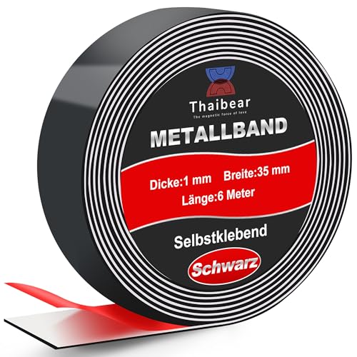 Thaibear Metallband selbstklebend Ideal für Magnete & T-onies®-Figuren & Regale (35mm x 1.2m, Schwarz) Magnetleiste selbstklebend & zuschneidbar, Magnetband für Magnete, Ferroband, Eisenband von Thaibear