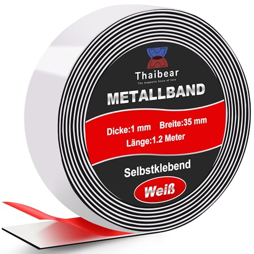 Thaibear Metallband selbstklebend Ideal für Magnete & T-onies®-Figuren & Regale (35mm x 1.2m, Weiß) Magnetleiste selbstklebend & zuschneidbar, Magnetband für Magnete, Ferroband, Eisenband von Thaibear