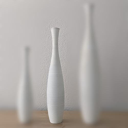 Große Bodenvase Holz Schlank Weiß für Deko Pampasgras Trockenblumen Zweige Grasbüschel Standvase Holzvase Mangoholz (90 cm Höhe) von Thaiboo