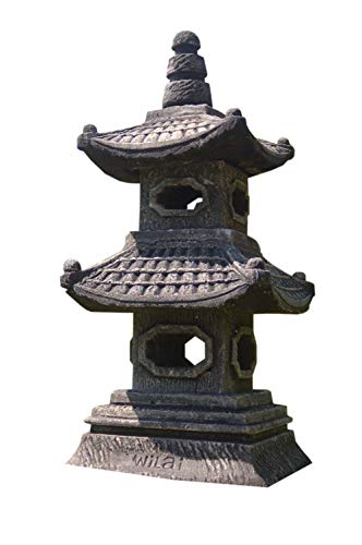 Steinfigur 2-stöckige Pagode Japanhaus Sandstein Gartendeko Figur Steinlaterne 35 cm hoch GRAU von Thaiboo
