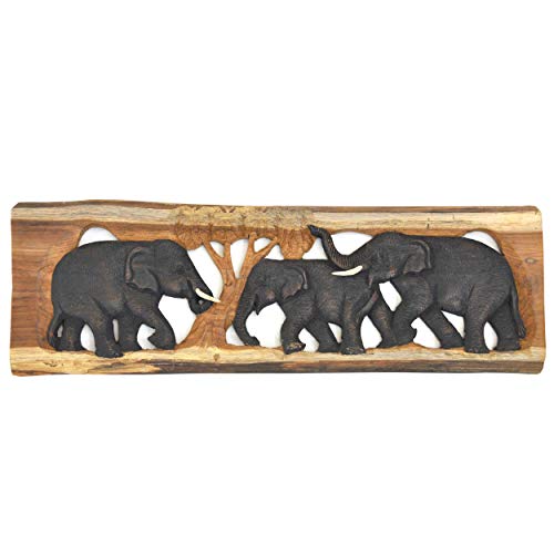 Thaiboo Elefantenbild Elefantenfamilie Wandbild Deko im Kolonialstil Afrika Elefant Unikat Holz Stoßzähne Relief ***alles Einzelstücke*** von Thaiboo