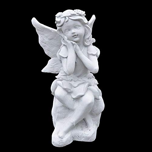 Thaiboo Massive kleine Steinfigur sitzende Elfe Skulptur Steinguss Gartendeko Innendeko von Thaiboo