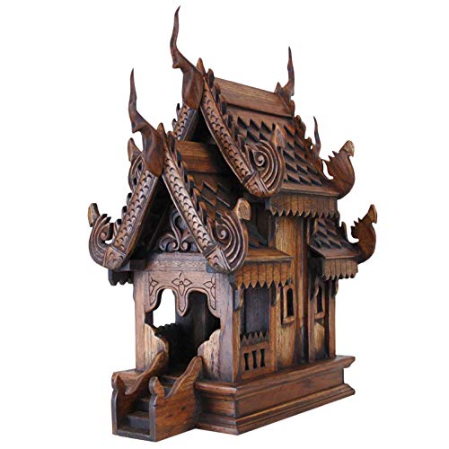 Thaiboo echtes thailändisches Geisterhaus original und neu Fang Holzhaus (H:47 x B:22 x T:38 cm) von Thaiboo
