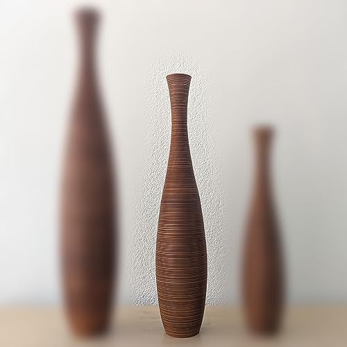 thaiboo Große Bodenvase Holz Schlank Braun für Deko Pampasgras Trockenblumen Zweige Grasbüschel Standvase Holzvase Mangoholz (90 cm Höhe) von Thaiboo