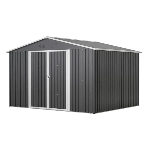 Thanaddo Metall Gerätehaus Geräteschuppen Garten Schuppen Inkl. Metallfundament (ohne Boden) mit Pultdach, Geräteschrank für Garten (Schwarz 8x10) von Thanaddo