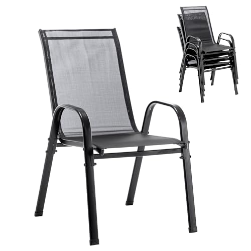 Thanaddo Outdoor Gartenstühle Set, 4 Stück, Textilene Mesh, 92 cm Höhe (Schwarz) von Thanaddo