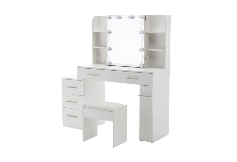 Thanaddo Schminktisch Schminktisch mit Schiebespiegel, 5 Schubladen und offenen Regalen (1 x Schminktisch, 1 x Hocker, 1 x Anleitung), 5 Schubladen, 4 offene Regale, großes Fassungsvermögen von Thanaddo