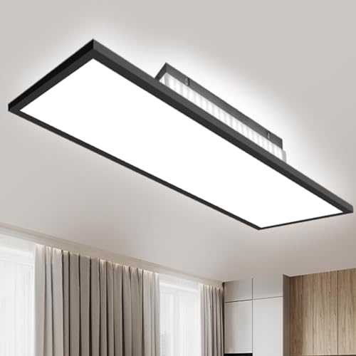 120x30 CM Dimmbar LED Deckenleuchte, Deckenlampe mit Fernbedienung Backlight Speicherfunktion, 52W Hohe Helligkeit 2700K-6500K Warm Natur Kalt Weiß Licht Panel Lampe für Werkstatt Garage Fabrik Büro von Thanger