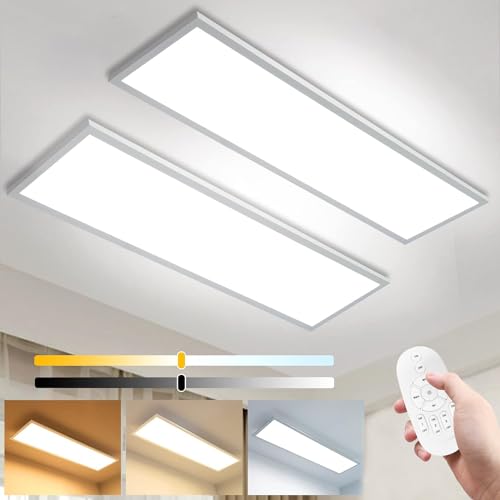 120x30cm LED Dimmbare Panel Deckenleuchte 2 Pack, 2800LM Super Helle Lichtpanel Decke, 2700-6500K Farbtemperatur Große Rechteck Flächenleuchte Beleuchtung für Werkstatt/Büro/Supermarkt/Restaurant von Thanger