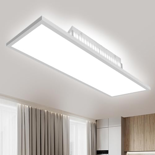 52W Dimmbar LED Deckenleuchte 120x30 cm, Deckenlampe mit Backlight Fernbedienung Speicherfunktion, Hohe Helligkeit 2700K-6500K Warm Natur Kalt Weiß Licht Panel Lampe für Küche Garage Büro Wohnzimmer von Thanger