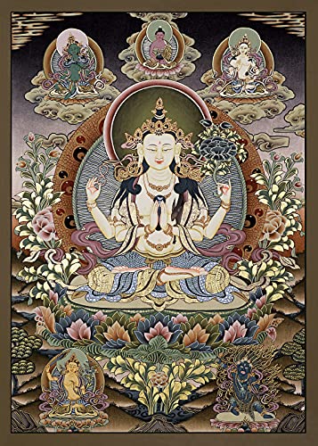 Thangka Avalokiteshvara Lokeshvar Druck Kunstdruck religiöses Wandbild Reproduktion 50x70 cm von Thangka Reproduktion