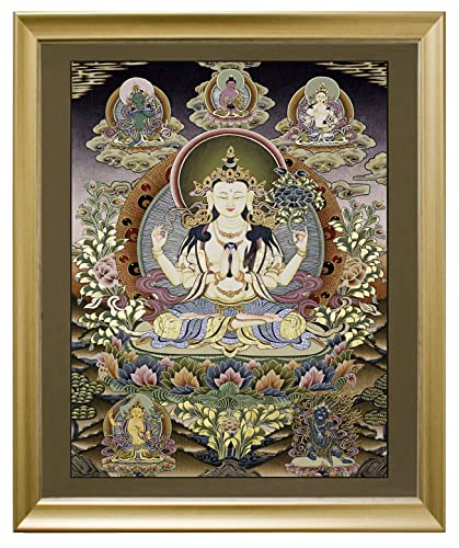 Thangka Avalokiteshvara Lokeshvar Leinwandbild religiöses Wandbild mit schönen goldenen Holzrahmen 40x50 cm Thangka Avalokiteshvara Lokeshvar Leinwandbild religiöses Wandbild mit schönen goldenen Holzrahmen 40x50 cm von Thangka Reproduktion