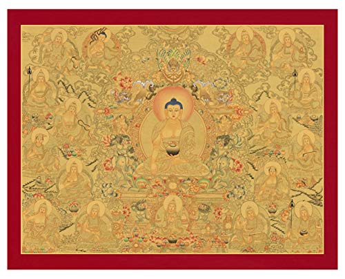 Thangka Buddha Shakyamuni und die 17 Panditas von Nalanda Wandbild Druck Kunstdruck Reproduktion 50x40 cm von Thangka Reproduktion