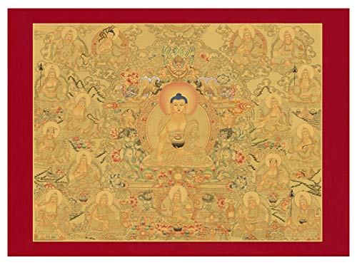 Thangka Buddha Shakyamuni und die 17 Panditas von Nalanda Wandbild Druck Kunstdruck Reproduktion 70x50 cm von Thangka Reproduktion