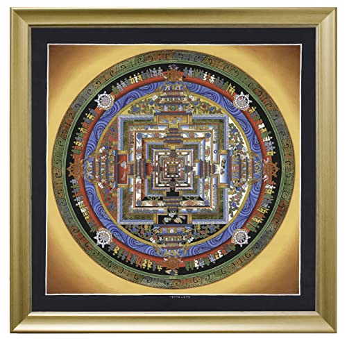 Thangka Mandala Kalachakra Leinwandbild Druck religiöses Wandbild mit schönen goldenen Holzrahmen 40x40 cm von Thangka Reproduktion