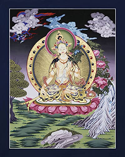 Thangka Weisse Tara Druck Kunstdruck religiöses Wandbild Reproduktion 40x50 cm von Thangka Reproduktion