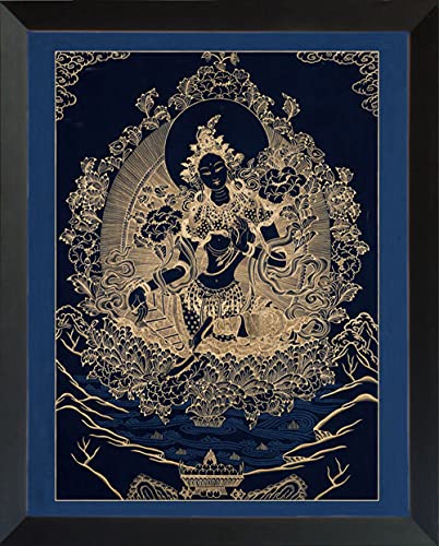 Thangka Grüne Tara auf schwarzen Grund Druck Kunstdruck religiöses Wandbild Reproduktion 40x50 cm von Thangka