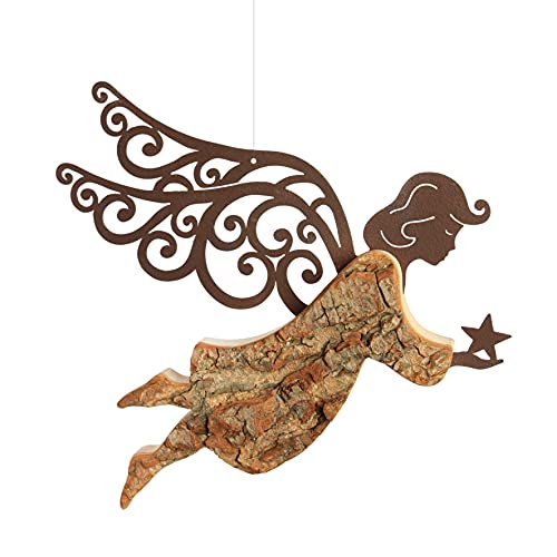 Thankgoods Engel Figur Holz mit Rostflügeln – Himmelsbote 18,5 cm – Geschenkidee Dekoration von Thankgoods