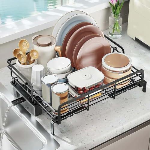 Kohlenstoffstahl Abtropfgestell Geschirr Mit Besteckhalter, Geschirrständer Ausziehbare 42-50 X 30,6 X 15.7 Cm, Geschirr Abtropfständer Geschirrabtropfgestell Mit Abtropfschale Und Drehbarem Auslauf Kohlenstoffstahl Abtropfgestell Geschirr Mit Besteckhalter, Geschirrständer Ausziehbare 42-50 X 30,6 X 15.7 Cm, Geschirr Abtropfständer Geschirrabtropfgestell Mit Abtropfschale Und Drehbarem Auslauf von Thaookte