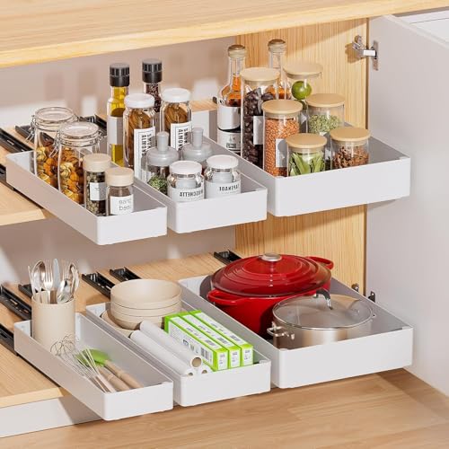 Thaookte Ausziehbarer Schrank-Organizer, Moderner und Minimalistischer Küchenschrank-Organizer mit Ausziehbaren Schubladen in Weiß von Thaookte