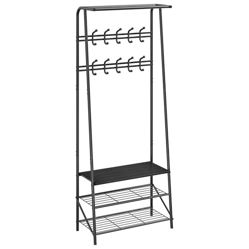 Thaookte Freistehender Flurbaum, industrielle Garderobenständer mit Bank und Schuhregalen, Haken, Metallrahmen, 4-in-1-Baum, Garderobenständer mit Stauraum für Eingangsbereich, Flur, Wohnzimmer von Thaookte