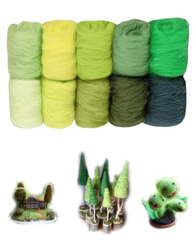 Thapncow Filzwolle-Set, Filzwolle, Nassfilz, Trockenfilz, Feenwolle für Filzelfen und Feen, aus Filzwolle, DIY-Wolle, 10 grün Thapncow Filzwolle-Set, Filzwolle, Nassfilz, Trockenfilz, Feenwolle für Filzelfen und Feen, aus Filzwolle, DIY-Wolle, 10 grün von Thapncow