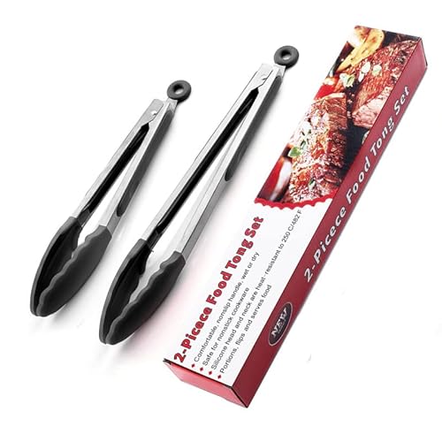 Thapncow Grillzange, Küchenzange, Küchenzange Hitzebeständige, Hochwertige Küchenzange aus Edelstahl und Silikon, Kochzange Grillzange 2er-Set, Schwarz von Thapncow