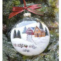 Handbemalte Glasschneeszenenverzierung, Personalisierte Glasverzierung, Schneeszene von TharpThings