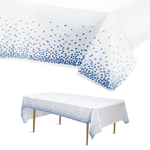 137 x 274 cm Einweg-Tischdecke für 2,4 m rechteckige Tische, blaue gepunktete Tischdecken, Esstischabdeckung, Vinyl, wasserdicht, wiederverwendbare Tischdecke für Party, Hochzeit, Camping (blau) von Thatyro