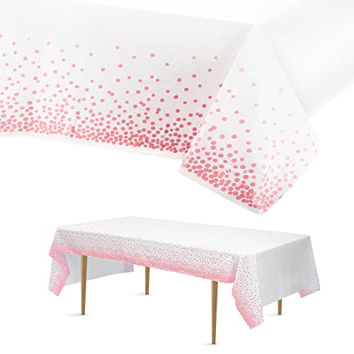 137 x 274 cm Einweg-Tischdecke für 2,4 m rechteckige Tische, rosa gepunktete Tischdecken, Esstischabdeckung, Vinyl, wasserdicht, wiederverwendbare Tischdecke für Party, Hochzeit, Camping (Rosa) von Thatyro