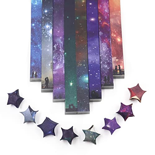 540 Blatt Origami Sterne Papierstreifen DIY Handwerk Sternenhimmel Stil bunter Stern 8 verschiedene Stile Dekoration Faltpapier für Kunst Bastelbedarf, Schulunterricht, DIY, Sternenhimmel Stil C von Thatyro