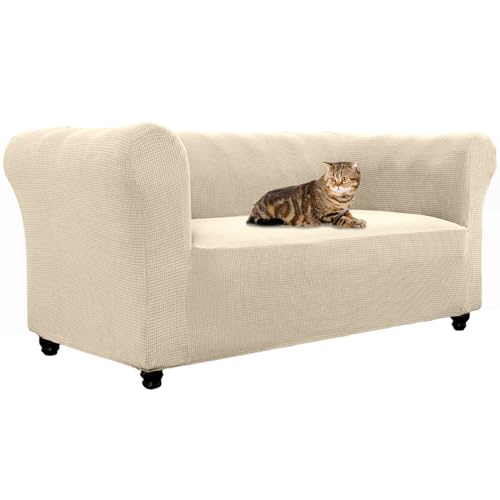 Thdsubb Chesterfield Sofabezug Stretch Sofa Schonbezug Mit Armlehne Jacquard Sofa Überwürfe rutschfest Couchbezüge (Beige,2-Sitzer) von Thdsubb
