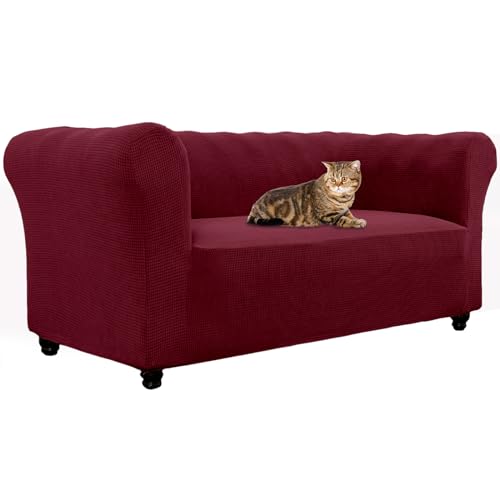 Thdsubb Chesterfield Sofabezug Stretch Sofa Schonbezug Mit Armlehne Jacquard Sofa Überwürfe rutschfest Couchbezüge (Weinrot,2-Sitzer) von Thdsubb