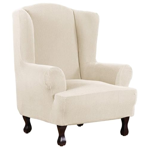 Thdsubb Ohrensessel Überzug Sesselbezug Sessel Sessel-Überwürfe Tiger Stuhlbezug Ottomane Schonbezug Hockerüberzug Husse Für Fußhocker (Beige,Bezug für Ohrensessel) von Thdsubb