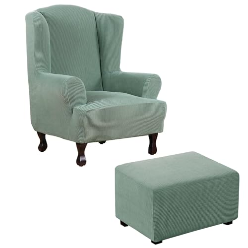 Thdsubb Ohrensessel Überzug Sesselbezug Sessel Sessel-Überwürfe Tiger Stuhlbezug Ottomane Schonbezug Hockerüberzug Husse Für Fußhocker (Grün,Ohrensessel+Rechteck L) von Thdsubb