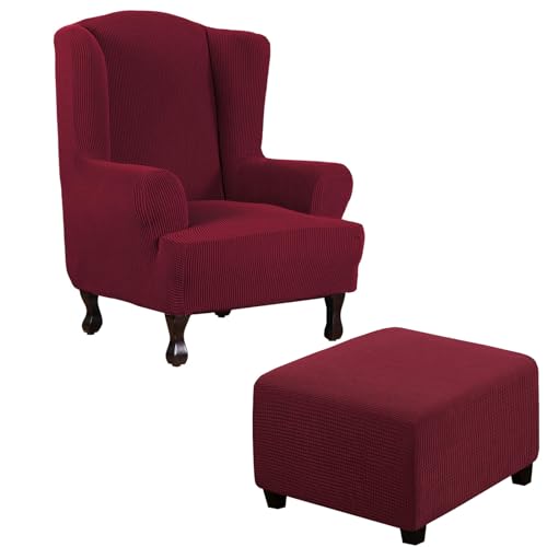 Thdsubb Ohrensessel Überzug Sesselbezug Sessel Sessel-Überwürfe Tiger Stuhlbezug Ottomane Schonbezug Hockerüberzug Husse Für Fußhocker (Rot,Ohrensessel+Quadrat M) von Thdsubb