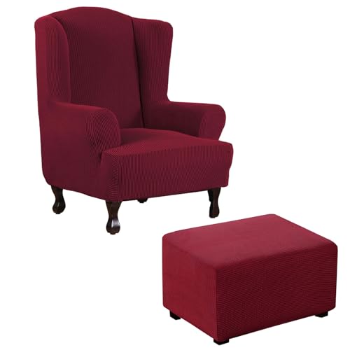 Thdsubb Ohrensessel Überzug Sesselbezug Sessel Sessel-Überwürfe Tiger Stuhlbezug Ottomane Schonbezug Hockerüberzug Husse Für Fußhocker (Rot,Ohrensessel+Rechteck L) von Thdsubb