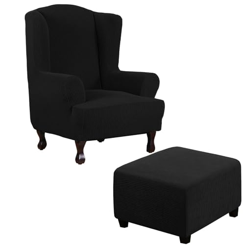 Thdsubb Ohrensessel Überzug Sesselbezug Sessel Sessel-Überwürfe Tiger Stuhlbezug Ottomane Schonbezug Hockerüberzug Husse Für Fußhocker (Schwarz,Ohrensessel+Quadrat L) von Thdsubb