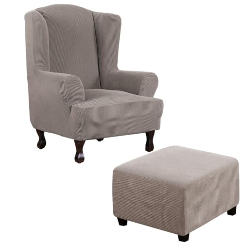 Thdsubb Ohrensessel Überzug Sesselbezug Sessel Sessel-Überwürfe Tiger Stuhlbezug Ottomane Schonbezug Hockerüberzug Husse Für Fußhocker (Taupe,Ohrensessel+Quadrat XL) von Thdsubb