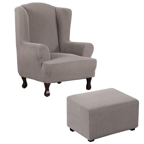 Thdsubb Ohrensessel Überzug Sesselbezug Sessel Sessel-Überwürfe Tiger Stuhlbezug Ottomane Schonbezug Hockerüberzug Husse Für Fußhocker (Taupe,Ohrensessel+Rechteck L) von Thdsubb