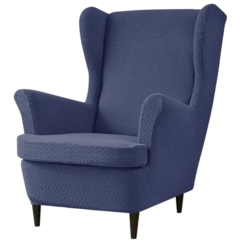 Thdsubb Ohrensessel Überzug Stretch Tiger Stuhlbezug Sessel-Überwürfe Universal Ottomane Schonbezug Ottomane Abdeckung (Marineblau,Bezug Ohrensessel) von Thdsubb
